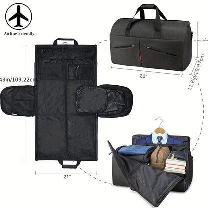 RAINSMORE Carry On Garment Bag Convertible Suit Travel Bag With Shoes Compartment Large Hanging Garment Duffel Bag Weekender Duffle Bag For Men Women, Black
