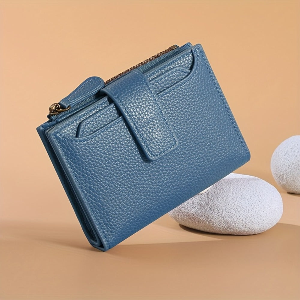 Compact Bifold Wallet for Women Featuring RFID Blocking, Made of Soft Faux Leather, Includes a Zippered Coin Pocket And Four ID Slots, Designed As a Small, Slim Minimalist Purse