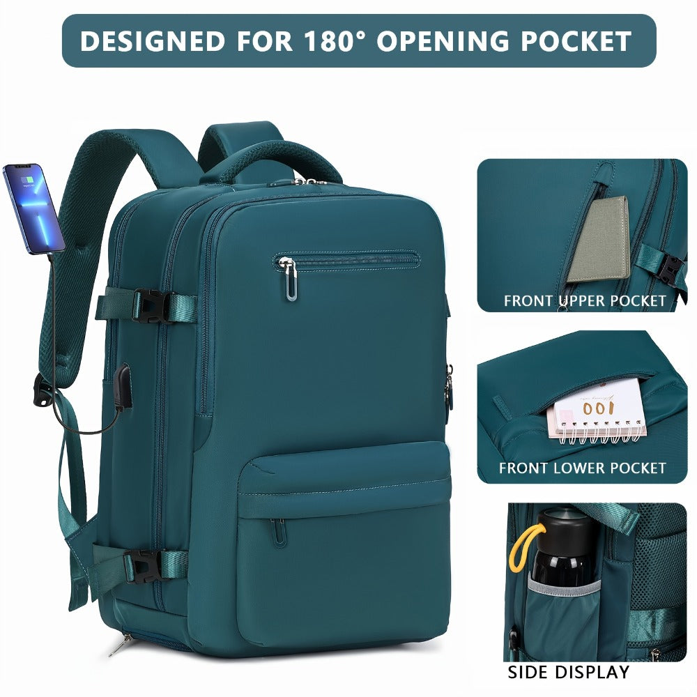 Men'S & Women'S Nylon Travel Backpack with Shoe Compartment, Laptop Sleeve, Wet/Dry Separation Pocket, USB Charging Port, and Multiple Compartments - Stylish Teal Casual Daypack for Travel & Commute, Backpack for Travel