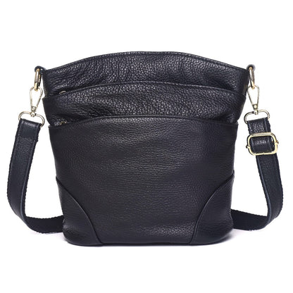 [Elegant Style] Genuine Leather Women'S Crossbody Bag, Double Pockets, Detachable Shoulder Strap, Zipper Closure, Multi-Functional Shoulder Bag, Satchel Bag