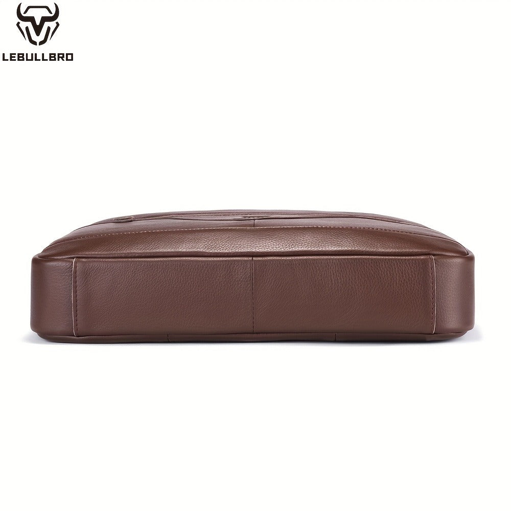 LEBULLBRO Premium Real Leather Executive Briefcase Made from Top-Quality Cowhide, Roomy Versatile Shoulder Bag Featuring a Laptop Section