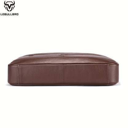 LEBULLBRO Premium Real Leather Executive Briefcase Made from Top-Quality Cowhide, Roomy Versatile Shoulder Bag Featuring a Laptop Section