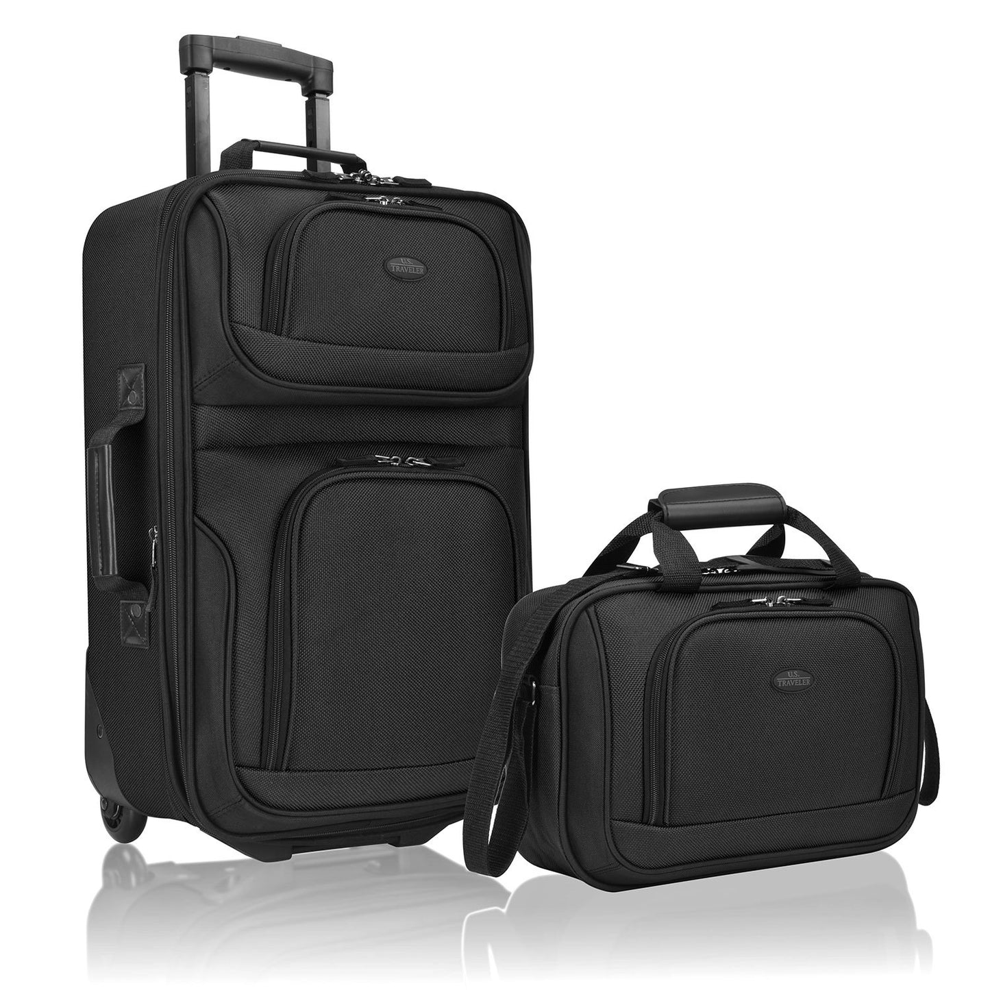 U.S Traveler Rio 2-Pcs Polyester Carry-onSuitcase w/ Tote | Soft Shell Lightweight, Softside Expandable & 360° Dual Spinner Wheels | Airline Approved 21" + 10" | Matching Color, Black, Blue, Green, Teal, Purple, Red, Yellow, Pink, Camo, Gray - Travel Lugg