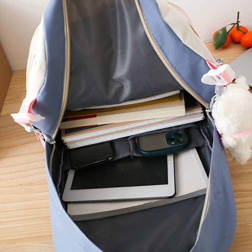 5pcs Solid Color Backpack, Teenager'S Travel Bag, Large Capacity Backpack, Easy Tote Bag, Pencil Case, Casual Crossbody Bag, Lightweight Student Shoulder Bag, for Teenager, For Teenager