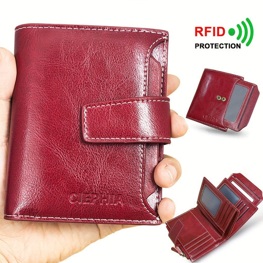Fashion Genuine Leather Wallets for Women RFID Blocking Wallet Bifold Card Holder with ID Window Zipper Coin Pocket