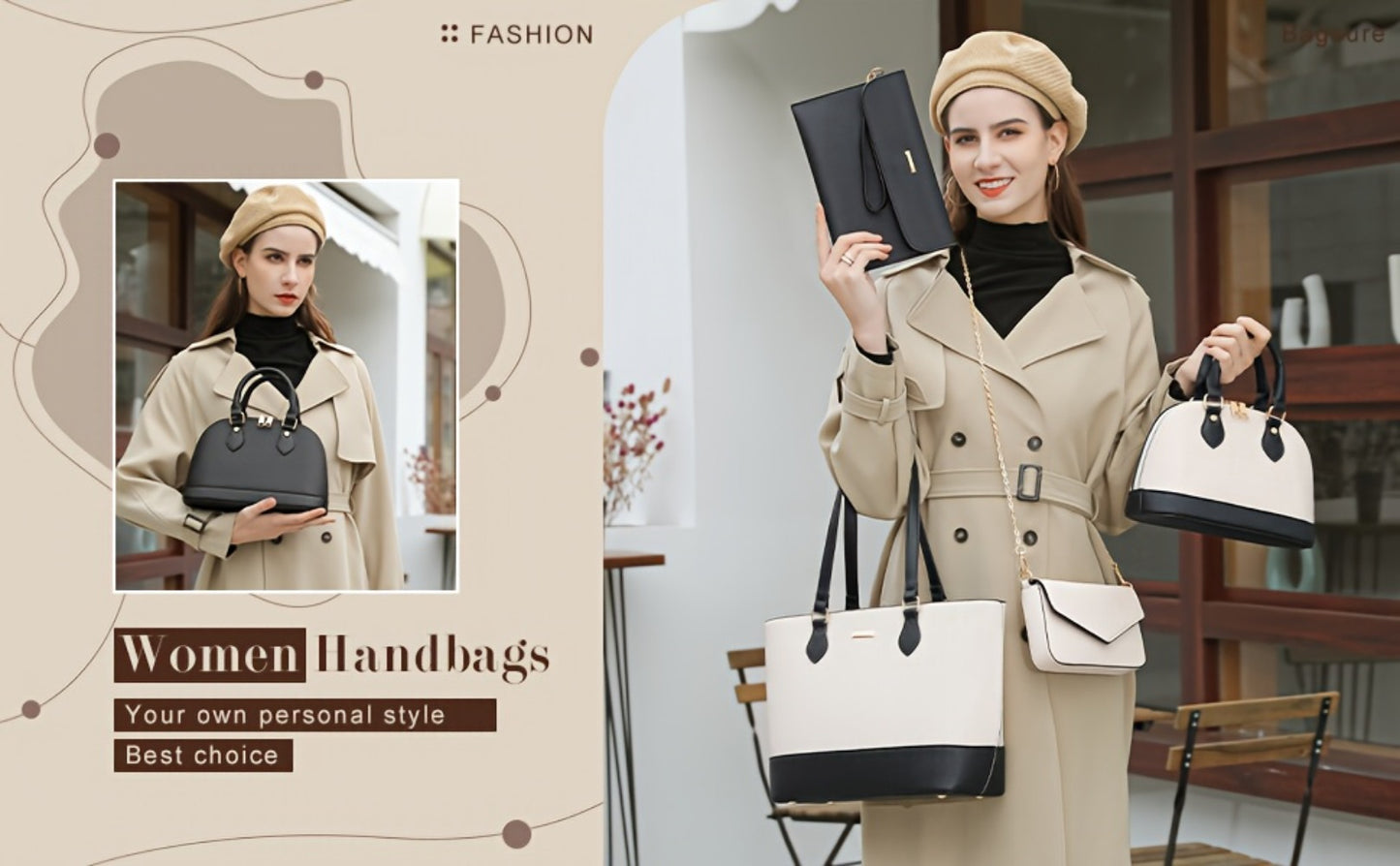 UKEIN 4pcs Set of Women'S Stylish Handbags, Purses, Wallets, Tote Bags, And Casual Crossbody Bags, Perfect Valentine'S Day Gift for Women And, Includes 4 Satchel Purses
