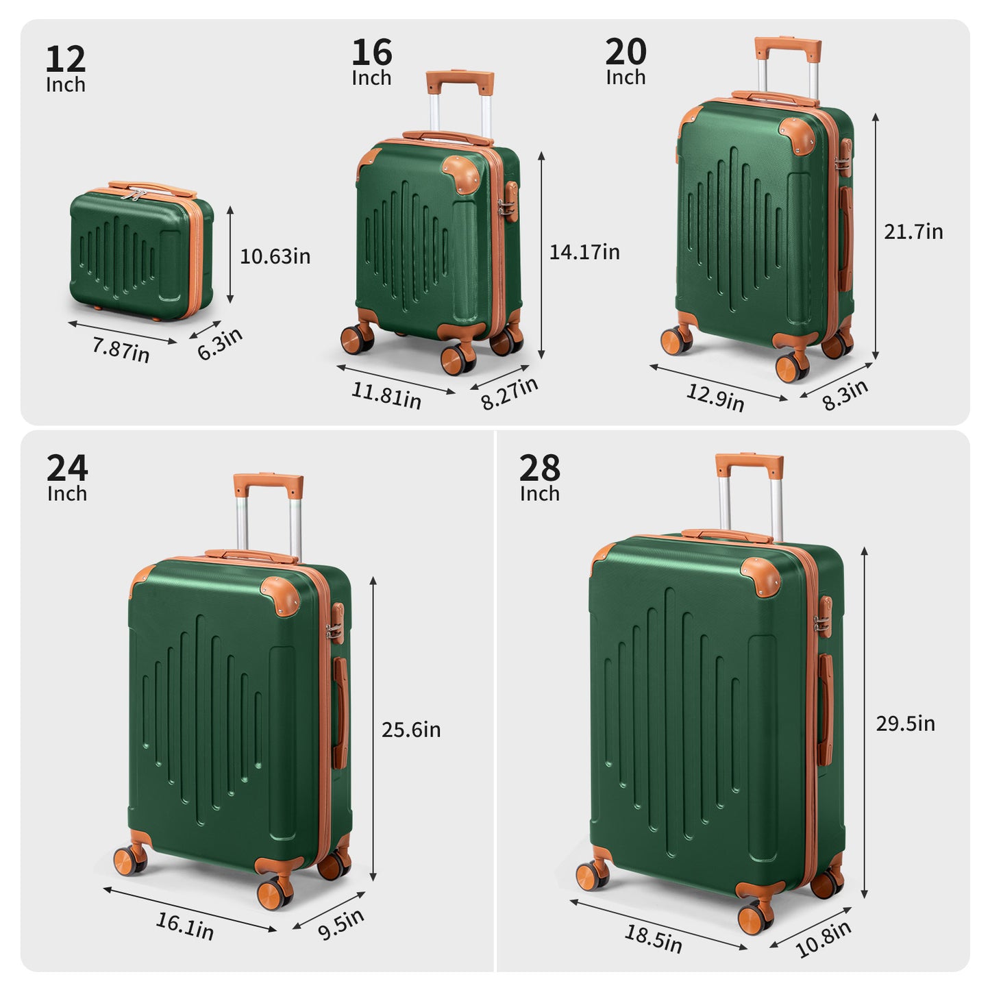 5-Piece Luggage Set Suitcases with Lock, 12/16/20/24/28 Inch Lightweight Trolley Case, Durable PP Material for Men Women, Ideal for Travel & Long Journeys