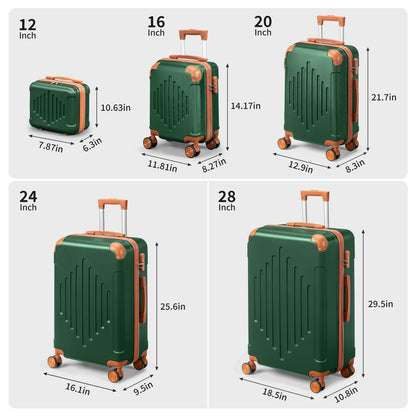 5-Piece Luggage Set Suitcases with Lock, 12/16/20/24/28 Inch Lightweight Trolley Case, Durable PP Material for Men Women, Ideal for Travel & Long Journeys