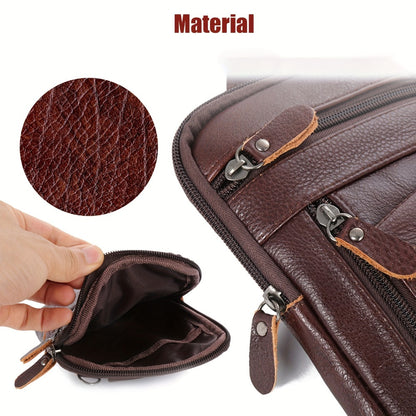 Premium Men'S Leather Crossbody Bag | Adjustable Strap, Various Zippered Compartments, Phone Holder & Wallet | Ideal for Travel, Outdoor Activities, And Everyday Use | Vintage Design | Dark Brown And Black