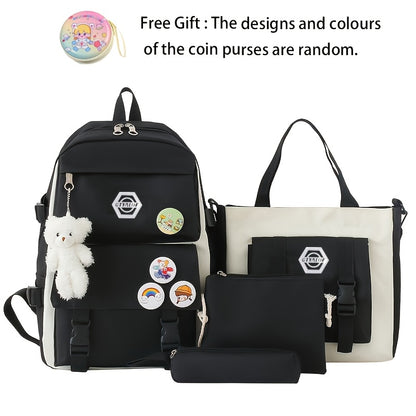4pcs/Set Easy Leisure Backpack Large Capacity Schoolbag Travel Bag Canvas Shoulder Bag, for Teenager, For Teenager