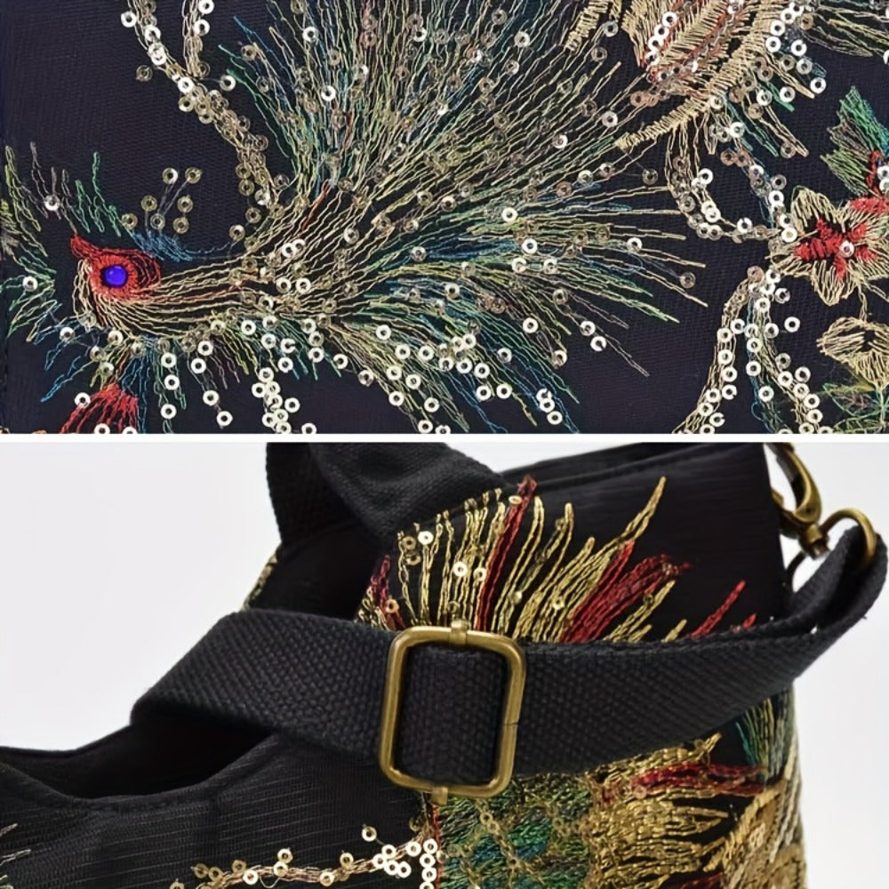 Embroidered Bag Peacock Embroidery Shoulder Portable Diagonal Package Satchel Handbags Purse