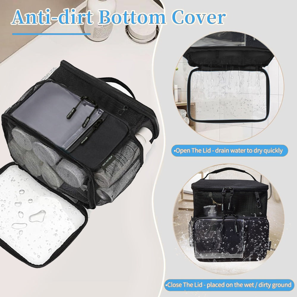 Portable Shower Organizer, Mesh Tote, Fast-Drying Hanging Toiletry Bag with Handle, Suitable for Both Men And Women, for Bathroom Gym Travel And Camping, for College Dorms, Black