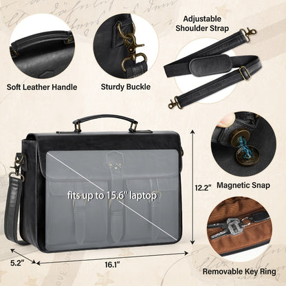RAINSMORE Men' High Quality Synthetic Leather Laptop Messenger Bag with Tablet/Laptop Compartment & -Theft Suitable for Office, Travel, College, Large Capacity Briefcase Computer Satchel, Adjustable Strap, Zipper Closure, Black