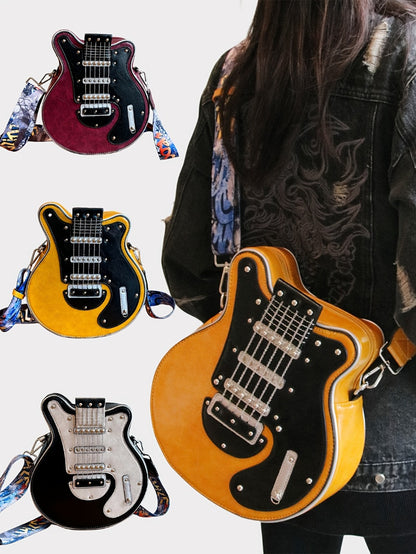 Distinctive Creative Y2K Hot American Style  Guitar Shaped Bag Beth Guitar Shaped Bag Shoulder Bag Crossbody Bag Fashionable Chain Rivet Decoration Color Contrast Wide Shoulder Strap Women's Bag Street Unisex Bag