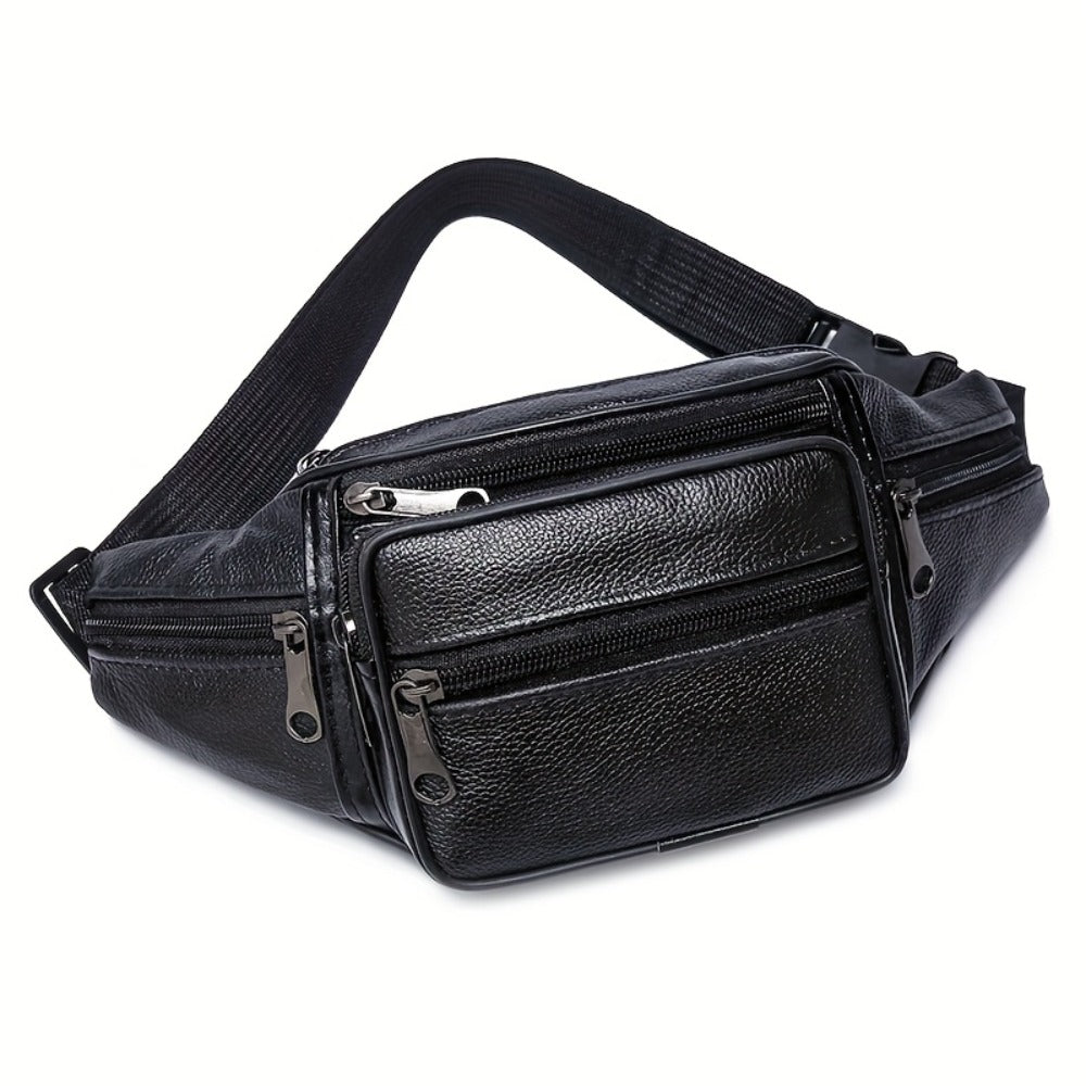 High Quality Genuine Faux Leather Waist Bag - Adjustable Shoulder Straps, Soft Cowhide Crossbody Bag, Suitable for Daily Commuting And Outdoor Running Sports