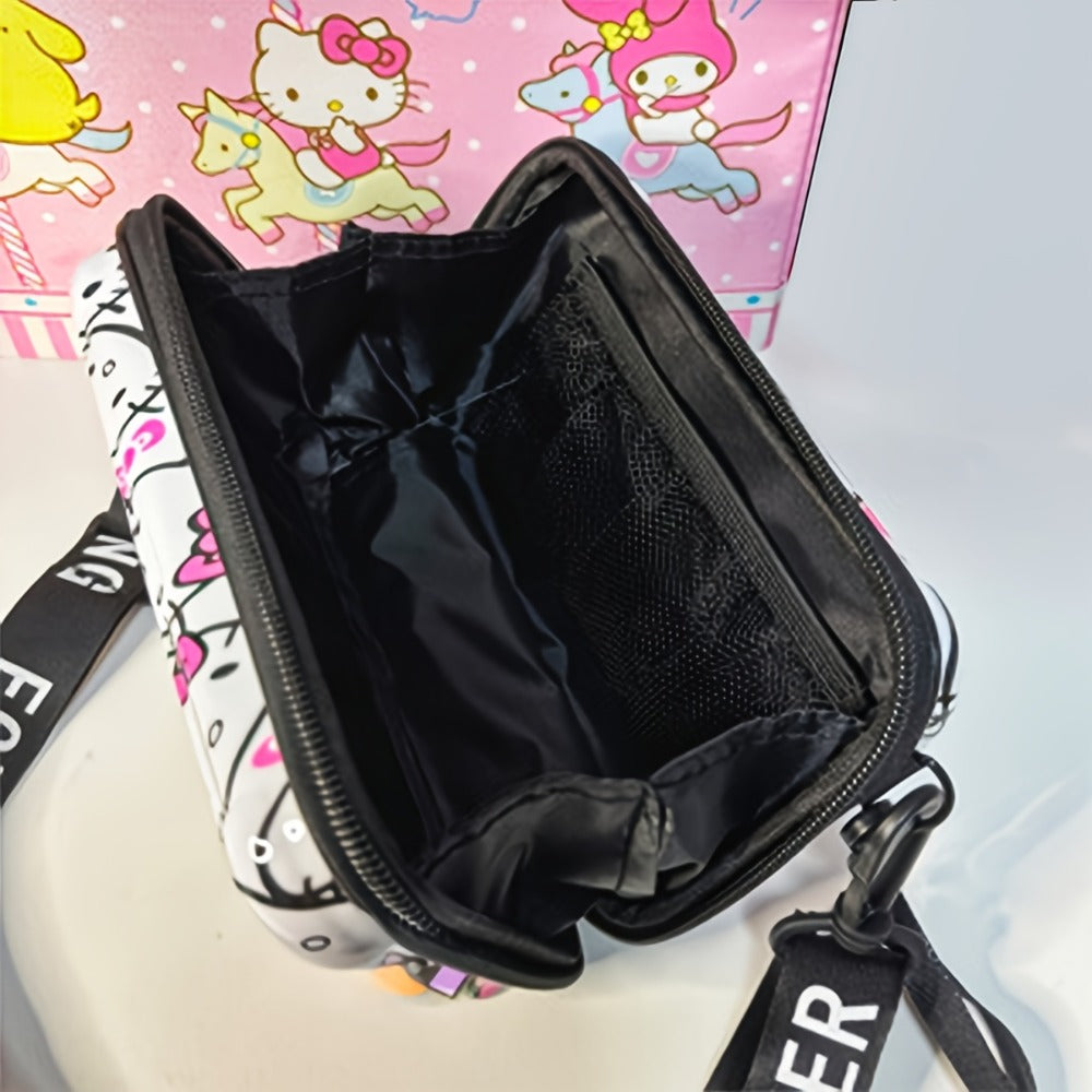 Cute KT Mini Suitcase Bag, Hard Shell Cosmetics Case Mini Cross Body Bag Mini Hard Shell Suitcase with Detachable Grip Rope And Shoulder Strap