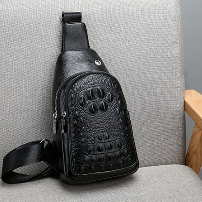 1pc Crocodile Pattern Sling Bag - Unisex Versatile Travel Backpack - Men'S Chest Bag With Headphone Jack Hole - Multiple Compartments Adjustable Brown Chest Bag - Shoulder Bags Gifts For Travel, Sports & Camping, Stylish Zipper Closure