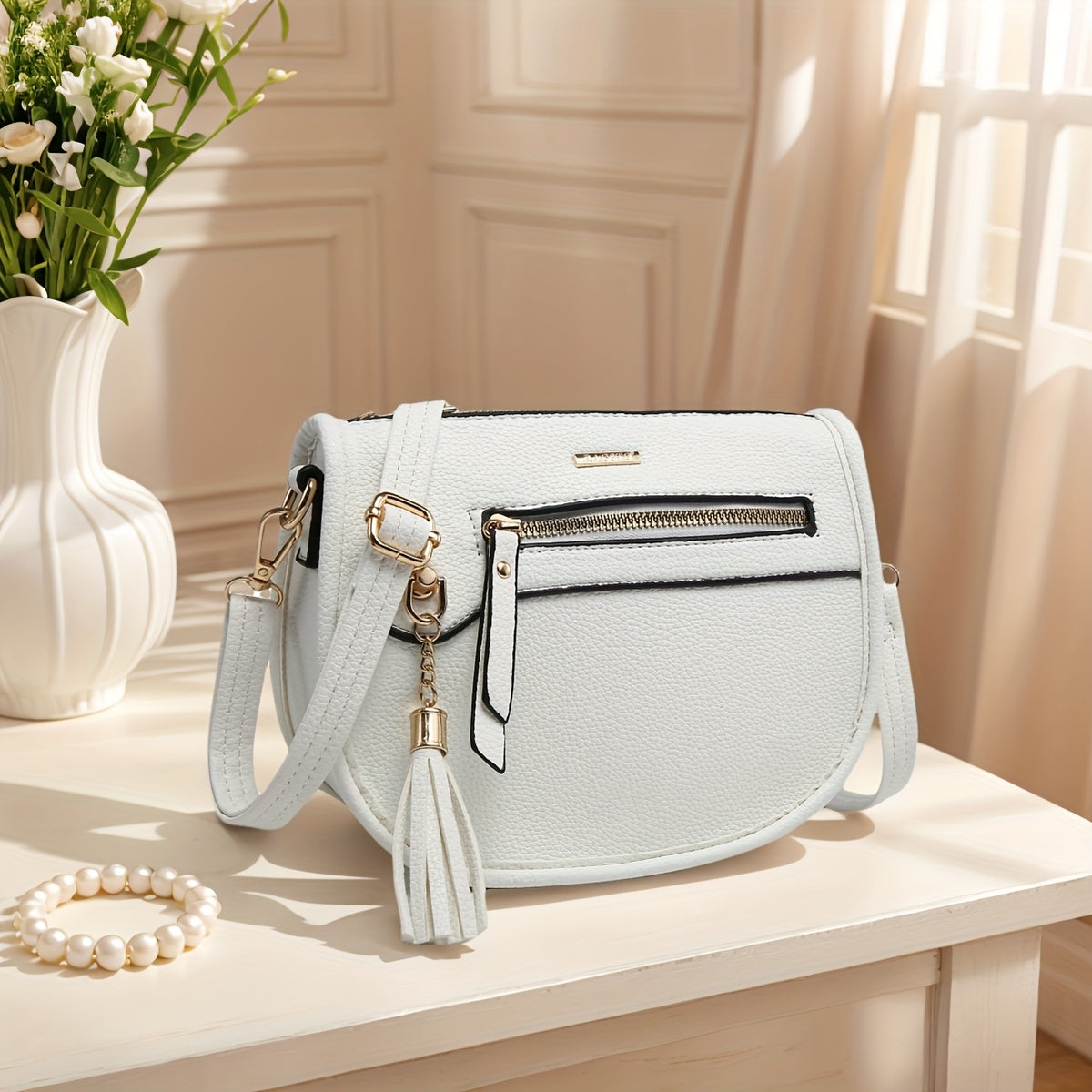 Tepilte Women's PU Sling Shoulder Bag, A Trendy Small Crescent-shaped Bag, Lightweight Travel Backpack with Tassels, Available In Multiple Colors, Makes A Perfect Gift.
