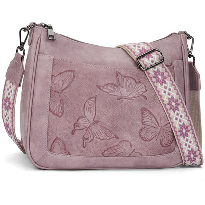 [Mothers Day Gift] Butterfly Embossed Design Crossbody Bags for Women Trendy, Purses Embossed Design, Multi Pocket Lightweight Shoulder Handbag with Adjustable Strap for Daily Everyday Commute, Shopping, Travel Mothers Day Gift Tote Bag Modern Chic