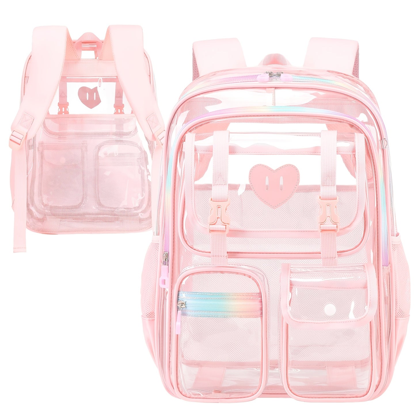 Clear Backpack For Stadium Events With Front Pocket Heavy Duty PVC Transparent For College Concert Sport Fashion Women Backpack School Beach Events Work Travel And Women/Men Gift