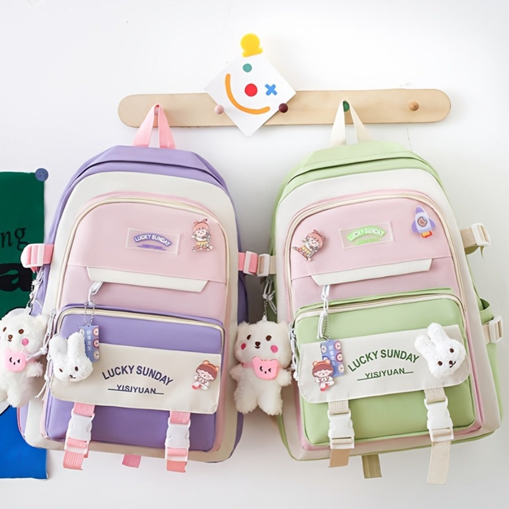 5pcs Solid Color Backpack, Teenager'S Travel Bag, Large Capacity Backpack, Easy Tote Bag, Pencil Case, Casual Crossbody Bag, Lightweight Student Shoulder Bag, for Teenager, For Teenager