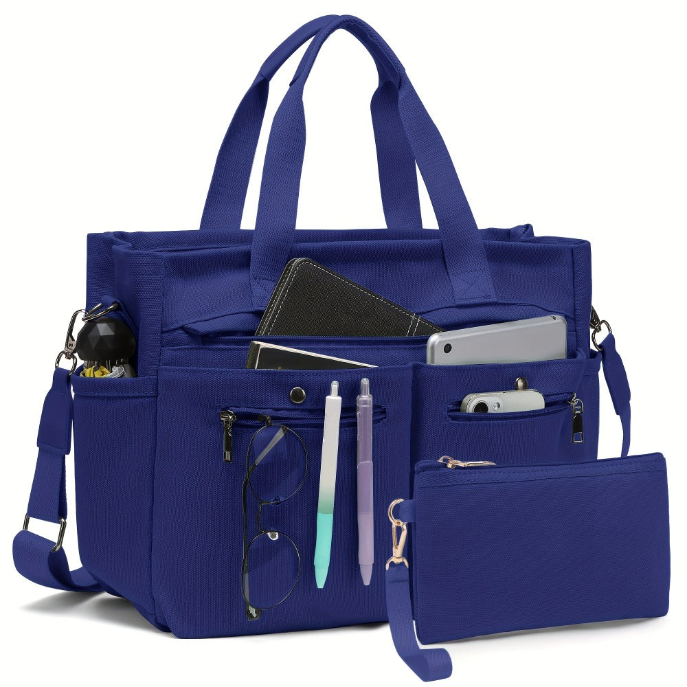 2pcs set of Women's canvas handbags - multi-functional laptop work bag, crossbody shoulder bag, casual and fashionable hobo bag, suitable for travel, fitness and daily use