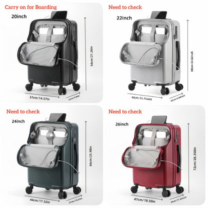 Large Capacity Trolley Case with Front Open Compartment, Functional Travel Suitcase, Luggage with Password Lock And Cup Holder, to Make Your Journey More Convenient And Safe