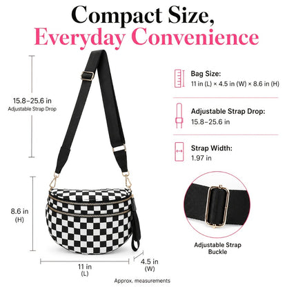 Women's PU Crossbody Bag with Plaid Design & Hands-Free Phone Use - Adjustable Strap Shoulder/Waist Bag, Spacious Zipper Closure, Suitable for Daily Use & Special Occasions, Urban Fashion Tote Compatible for Smartphones