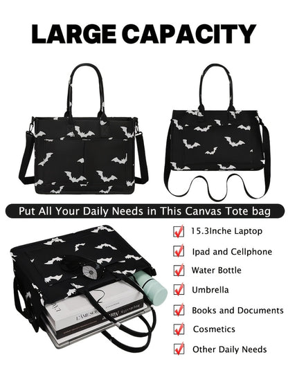 Discount - Ladies' Large-capacity Handbag, Featuring Three-color Top Handles (pumpkin Skull, Peach And Daisy Patterns), Polyester Lining, with Detachable Shoulder Straps - Durable, Casual Sporty Design, Holiday Gift.