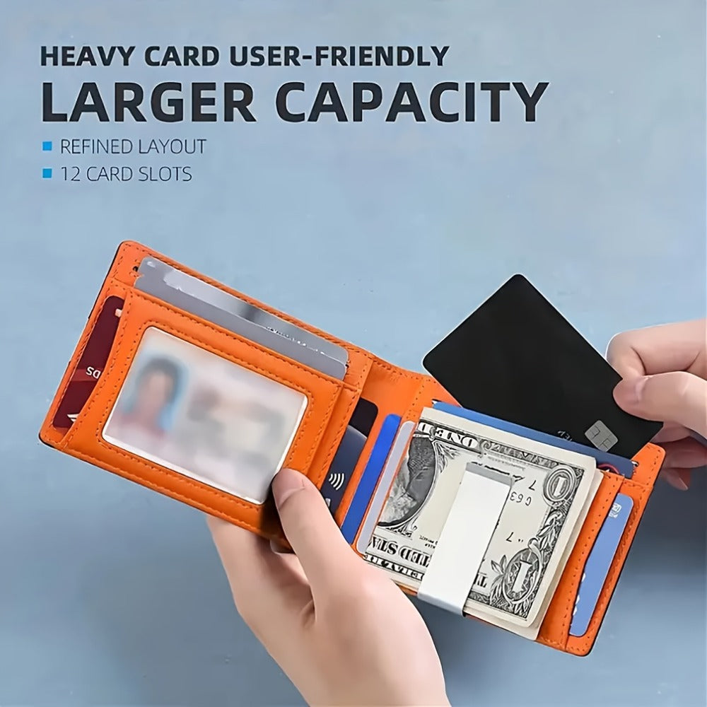 Multifunctional Ultra-Thin Microfiber RFID Blocking Bifold Wallet ID Credit Card Holder for Men, Minimalist Front Pocket Design, Large Capacity Money Clip, with ID Window, 12 Card Slots, Pocket Purse, Easily Removable Money And Cards, Gift for Men
