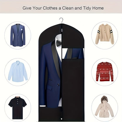 5pcs Black Washable Suit Covers with Transparent Windows, Suitable for Cabin Storage, Washable Suit Covers, Shirts, Suits, Dresses, Suit Dust Bags with Windows for Cabin Storage
