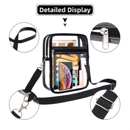 Transparent Crossbody Bag Suitable for Concerts & Sports Events - Stadium Approved Handbag with Adjustable Strap, Front Zipper Pocket, Easy-to-Clean Design - Unisex for Men & Women, Suitable for Concerts, Games, Daily Use