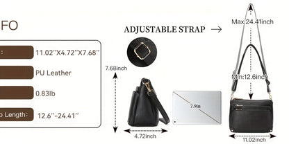 Leather Handbags for Women, Casual Crossbody Bag with Detachable Strap | Large Capacity, Zipper Closure | Urban Chic Design for Everyday Commute, Shopping, Travel (Coffee Brown, Tan, Black)
