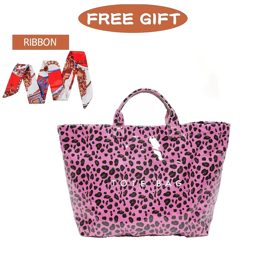 Fashion High-end Texture Large Capacity Leopard Print Tote Bag, PU Open Tote Bag Storage Bag, Niche Design Versatile Tote Bag Beach Vacation Tote Bag