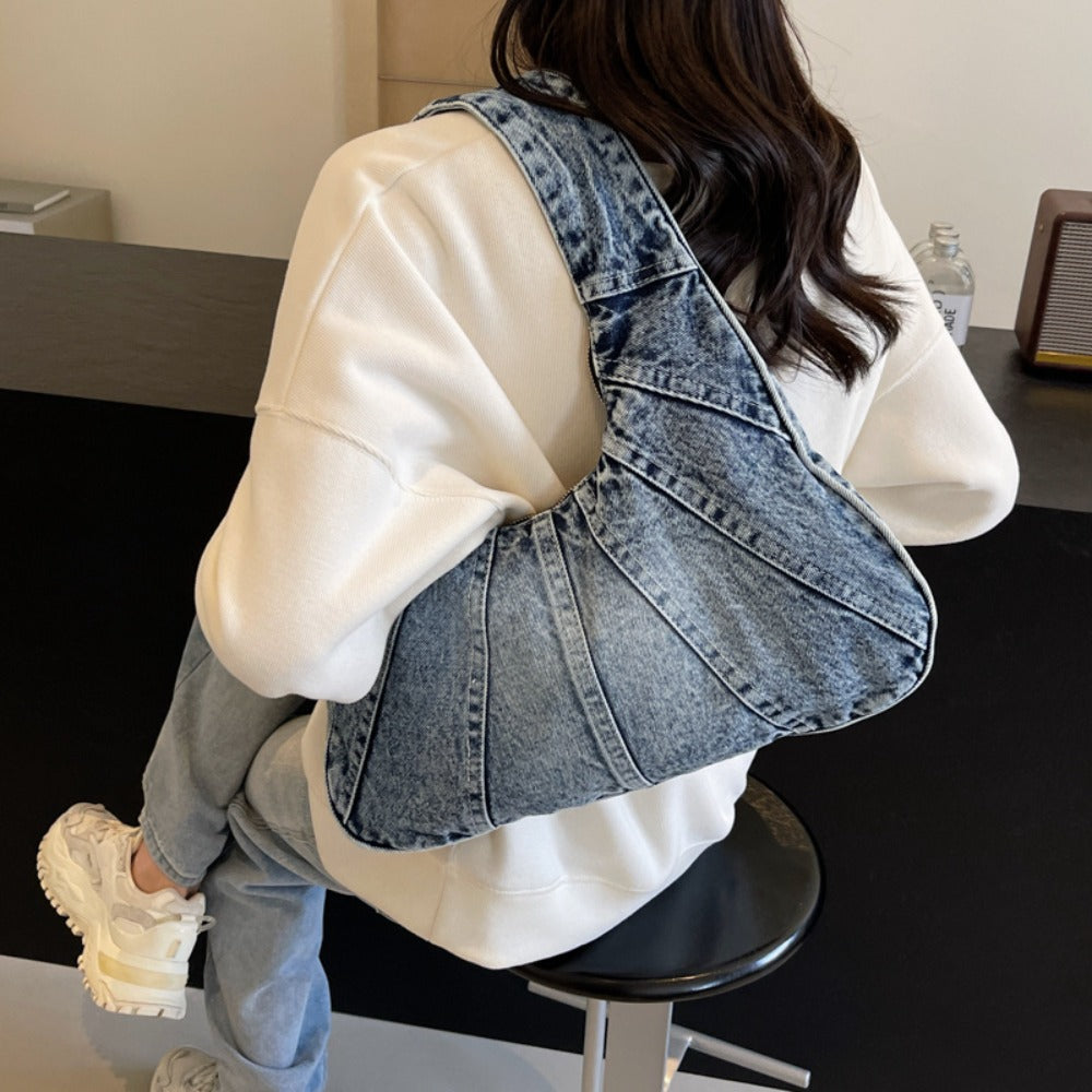 Trendy Tote Wandering Bag Denim Shoulder Bag -- Stylish, Durable, Spacious Underarm Bag for Women, Perfect for Daily Use And Shopping