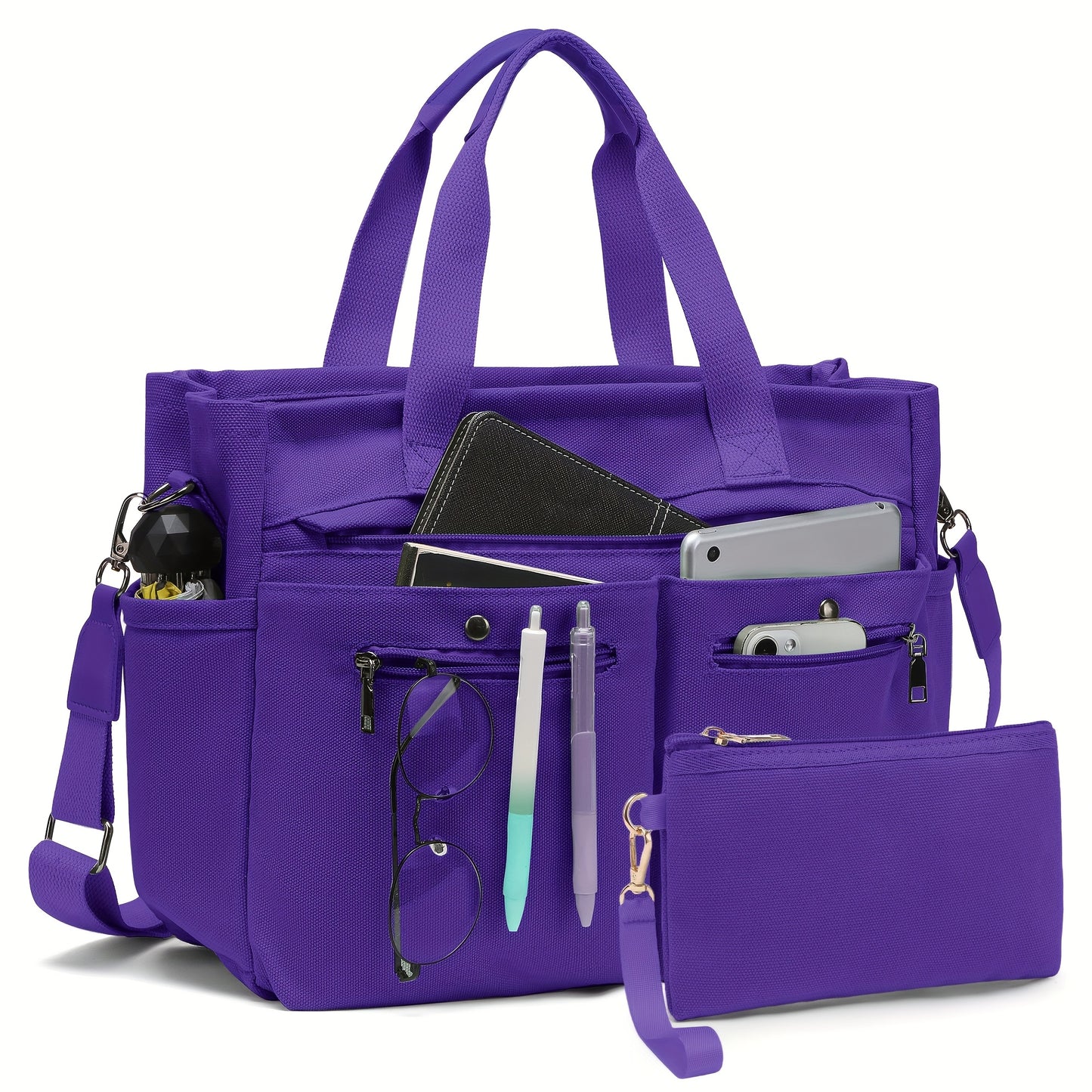 2pcs set of Women's canvas handbags - multi-functional laptop work bag, crossbody shoulder bag, casual and fashionable hobo bag, suitable for travel, fitness and daily use