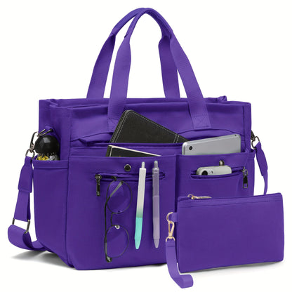 2pcs set of Women's canvas handbags - multi-functional laptop work bag, crossbody shoulder bag, casual and fashionable hobo bag, suitable for travel, fitness and daily use