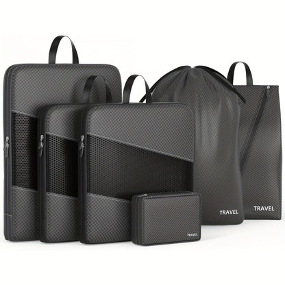 Six Compression Packing Cubes Designed for Travel - Perfect for Saving Luggage Space And Organizing Effortlessly. Essential Additions for Quick Packing And Unpacking, Ideal for Business Trips, Cruises, Camping, And Family Vacations