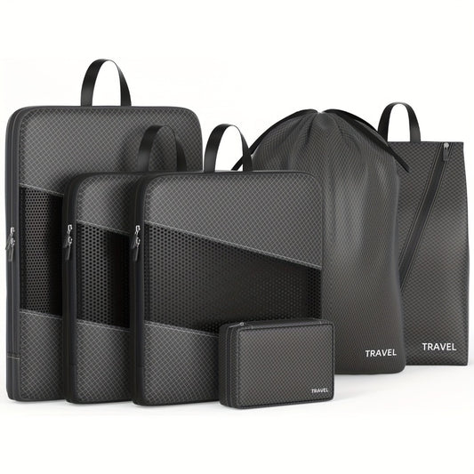 Six Compression Packing Cubes Designed for Travel - Perfect for Saving Luggage Space And Organizing Effortlessly. Essential Additions for Quick Packing And Unpacking, Ideal for Business Trips, Cruises, Camping, And Family Vacations
