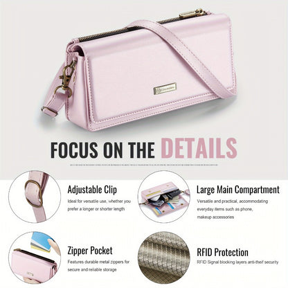 Crossbody Cell Phone Wallet for Women, RFID Blocking Multi Card Slots with Detachable Wristlet Shoulder Strap Zipper Pocket