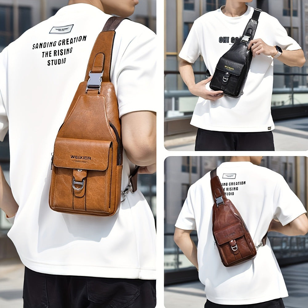 WEIXIER 1PCS Men's New Retro Sports And Leisure Simple Chest Bag, Crossbody Large Capacity Multi Layer High End Men's Multi Functional Crossbody Bag Convenient to Carry for Daily Commuting Waist Bag