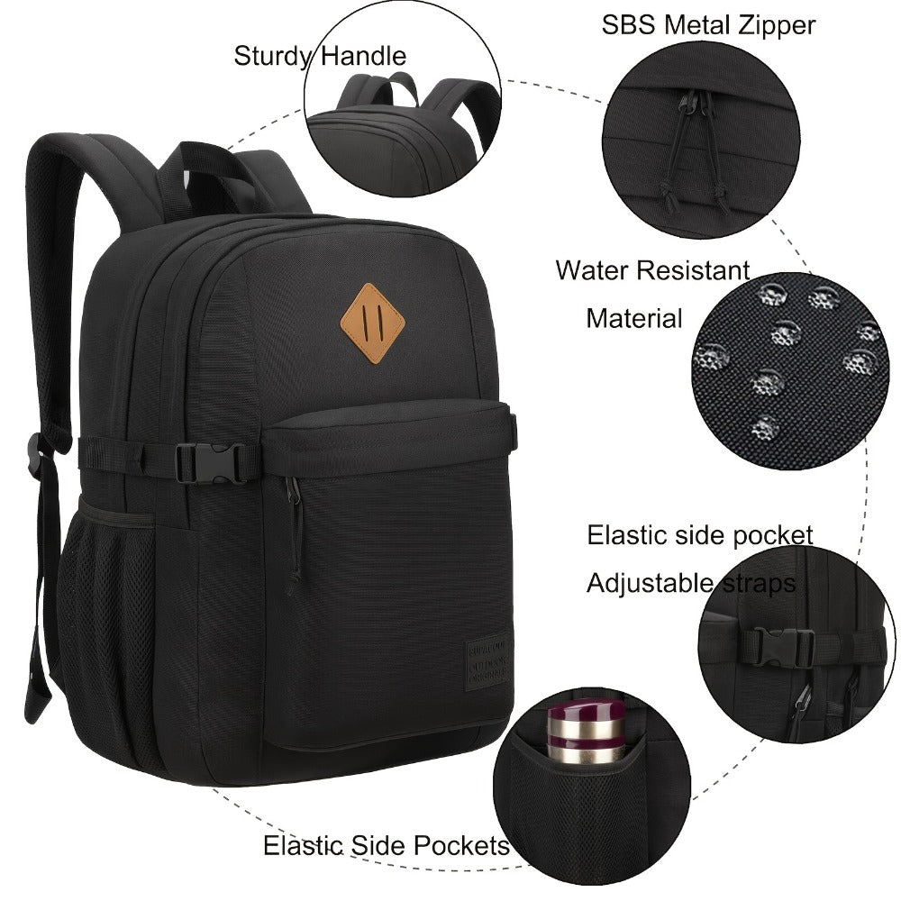 Lightweight Casual Backpack for Men And Women, Large Backpack for School Boys And Girls, Laptop Compartment(Black)