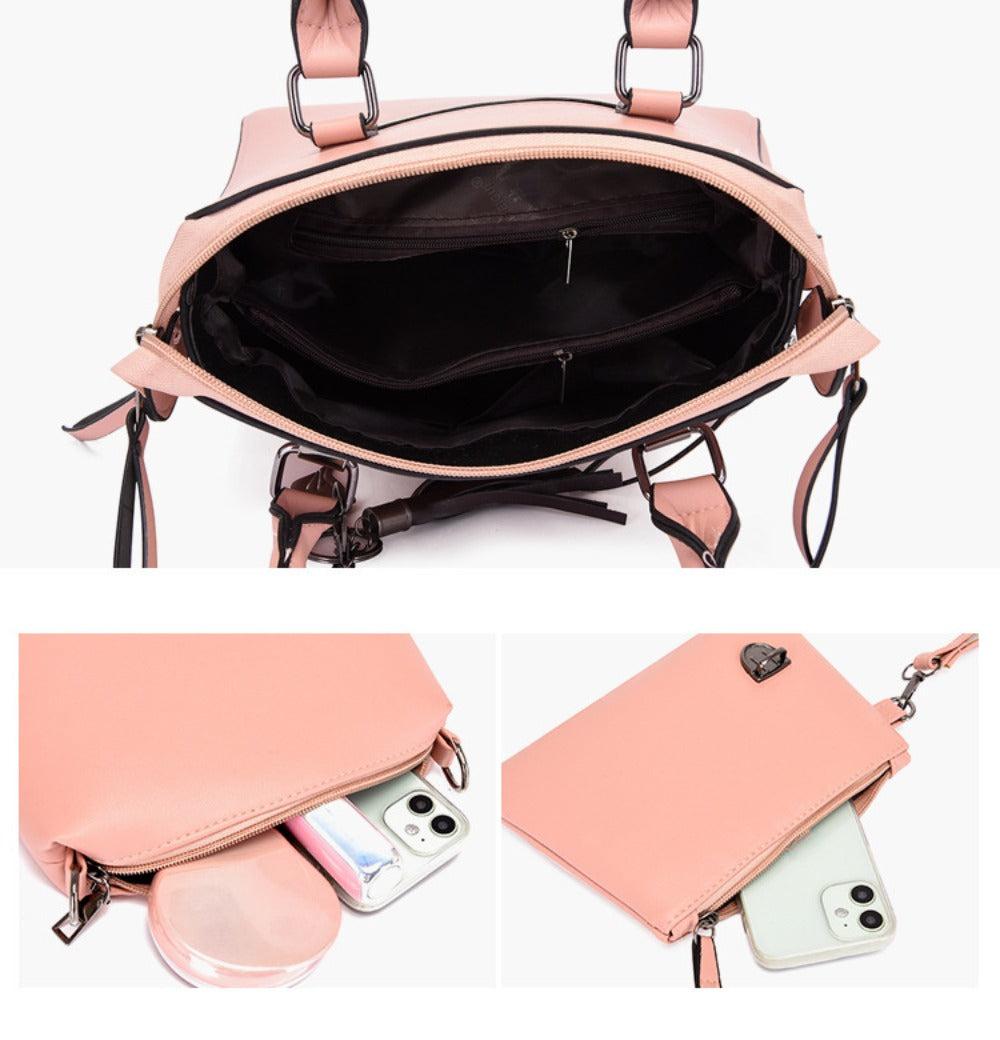 2026 4pcs Set PU Minimalist Style Women's Bag Set, Lightweight Women's Shoulder Bag, Large Capacity Women's Crossbody Bag Tote Bag with Cat Tassel Decoration, Suitable As A Gift, Game Day Bag, Football Fan Gear for All Fans