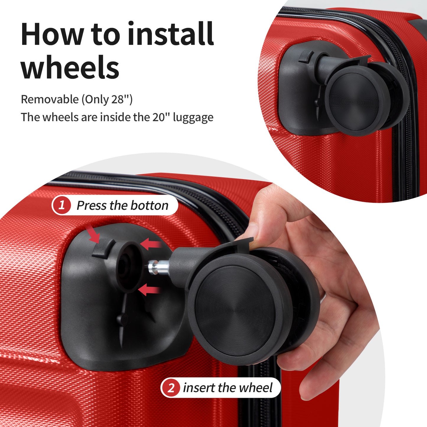 3in1 Luggage Set with Detachable Wheels, 20/24/28 Inch Lightweight ABS Suitcase with Lock & Spinner Wheels, Durable Travel Trolley Bag, 28-inch Disassembly Wheels
