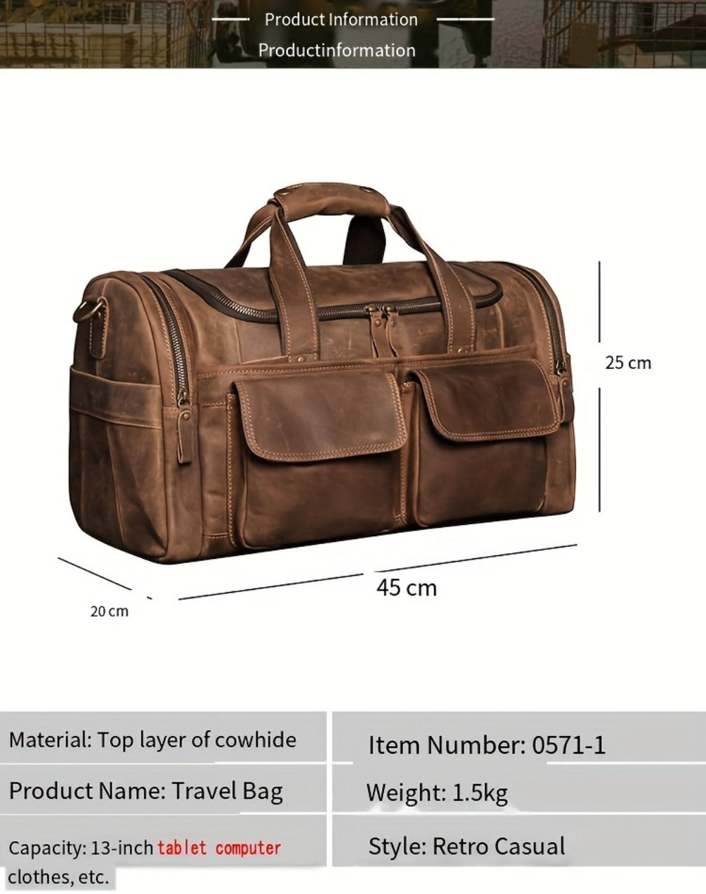 Gym Duffel Bag – Genuine Leather, Large Capacity, Multi-Pocket, for Travel & Work | Bag Vero – detail view 14