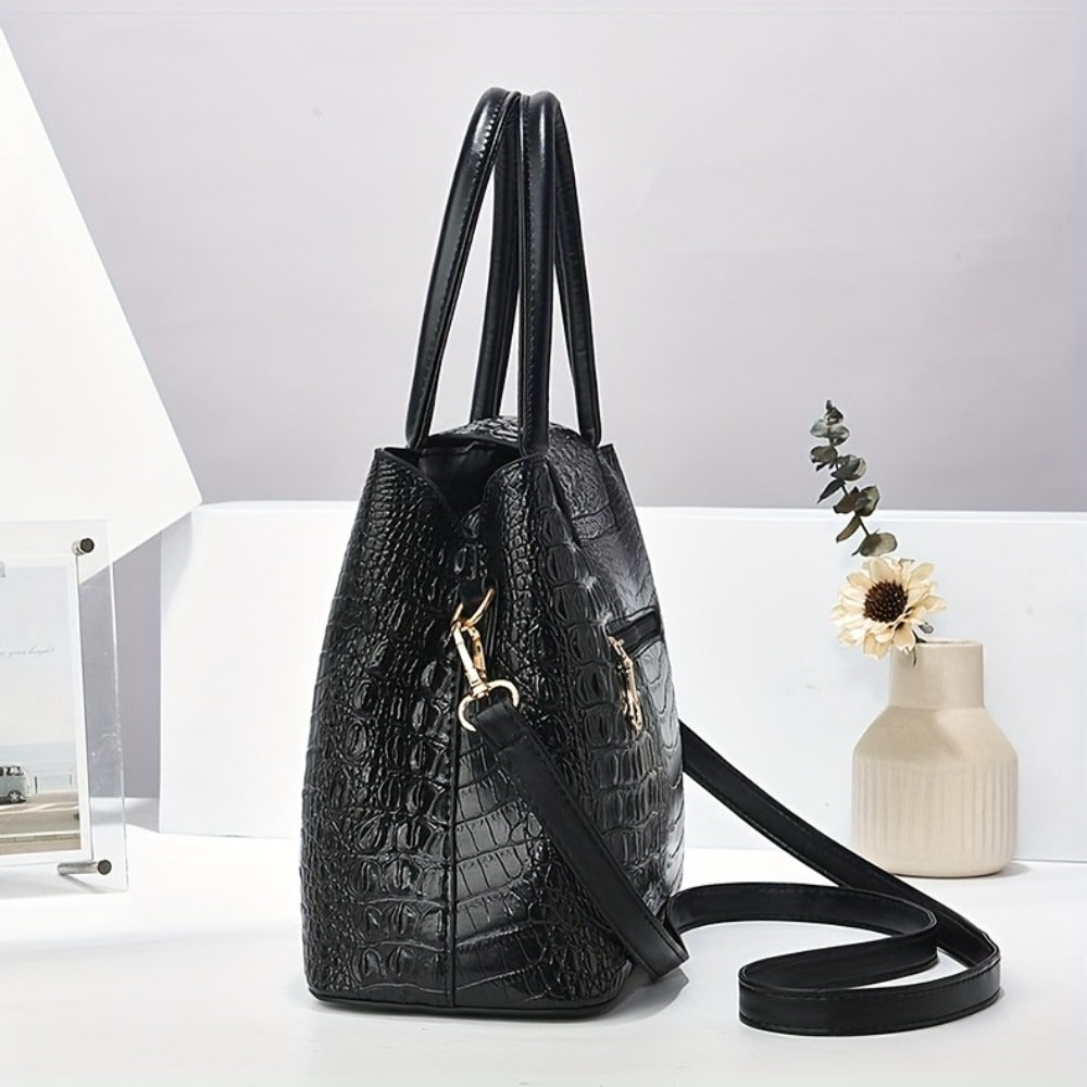 Stylish Women's Bag, Crocodile Pattern Two-piece Set Mother And Son Bag, Tote Bag, Simple And Versatile Large Capacity Handbag, Shoulder Bag, Crossbody Bag, Large Bag with Wallet