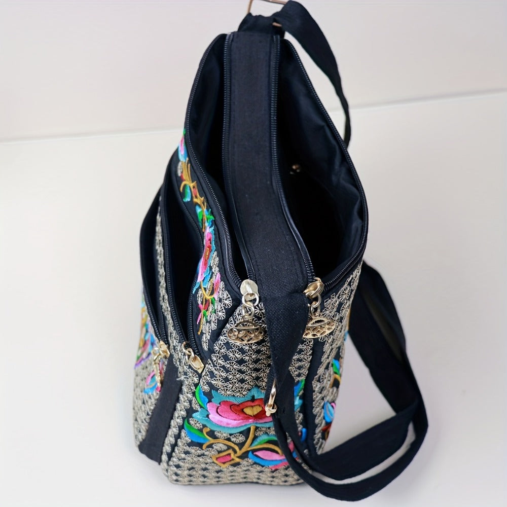 Laptop Bag – Adjustable Strap, Embroidered Floral Retro Bohemian Adjustable | Bag Vero – detail view 10