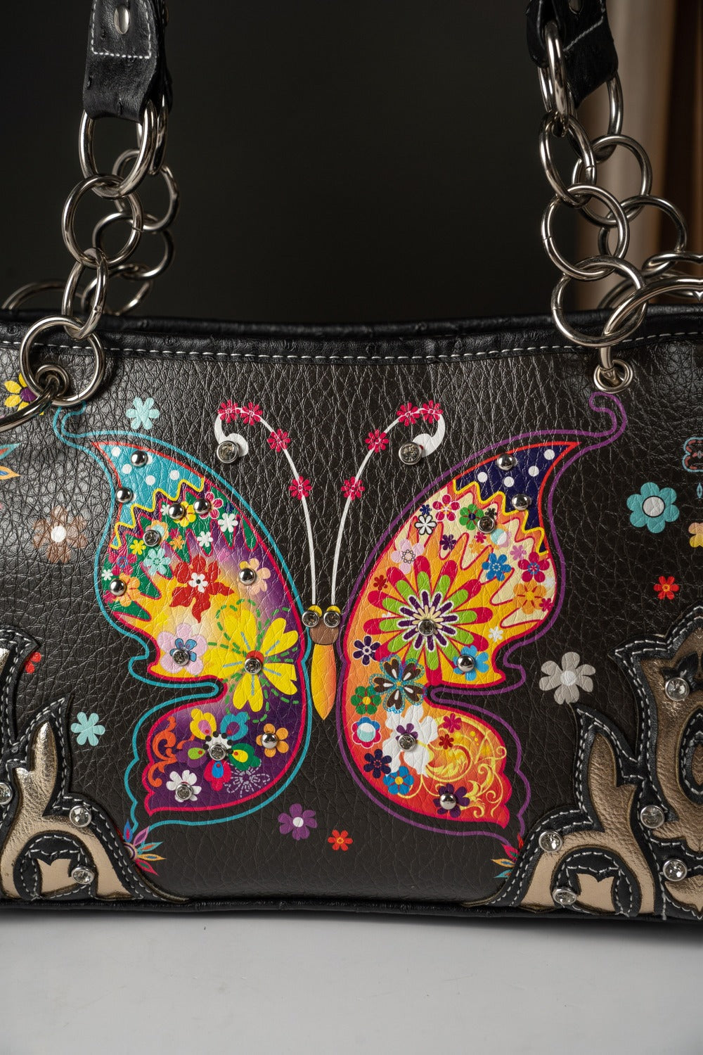 Butterfly Flower Western Hidden Spring Handbag, Country Tote Bag, Women's Shoulder Bag and Wallet Set, Ideal Christmas Gift