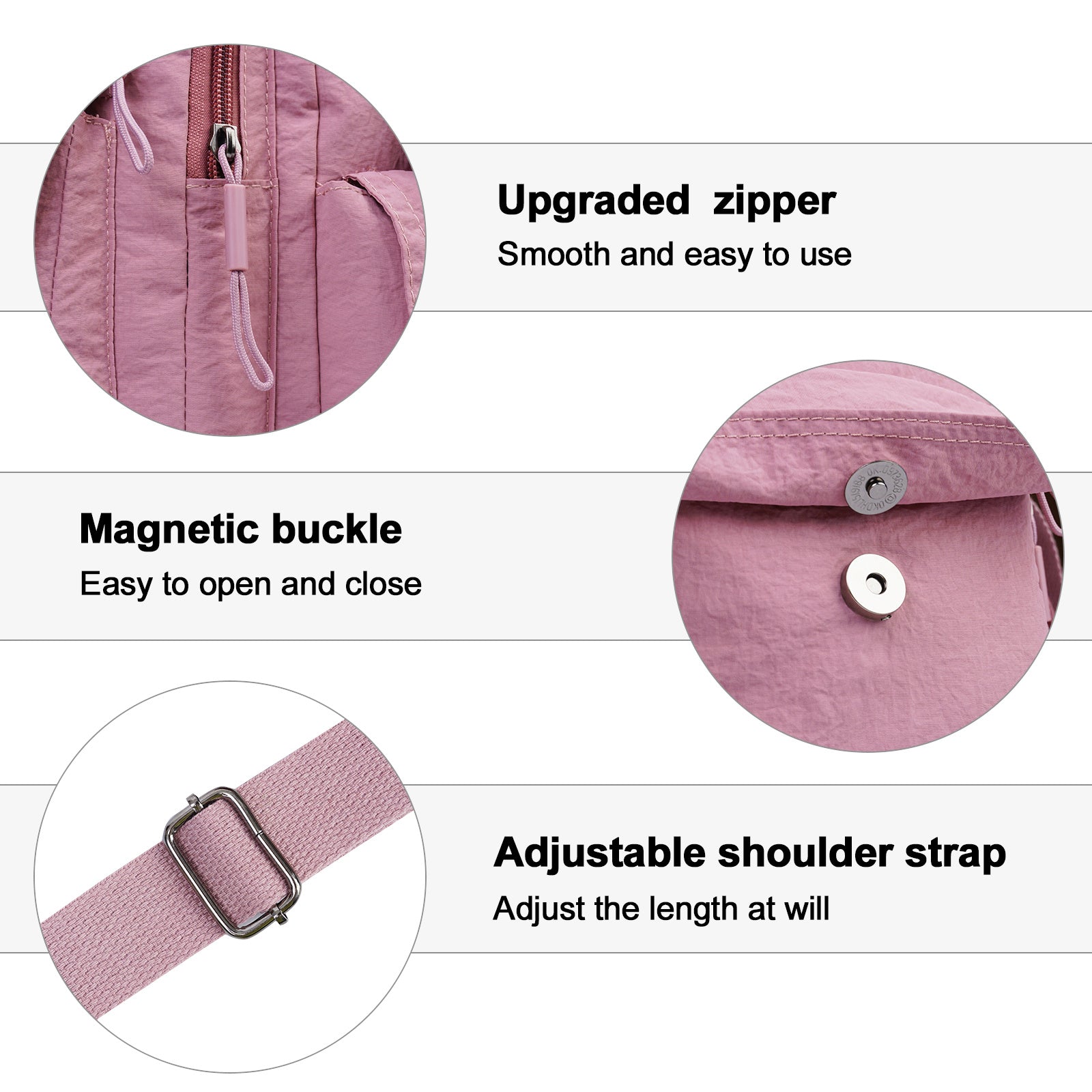 Backpack for Women – 2 Piece, Nylon, Quilted, Lightweight – detail view 2
