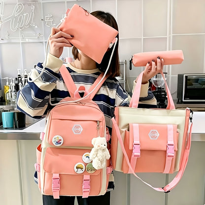 Backpack for Women – 4-Piece, Canvas, for Travel & School – front view
